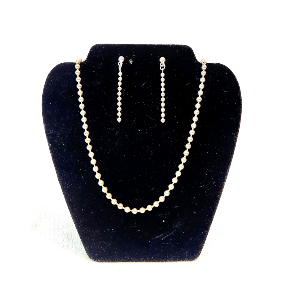Italian 925 22" pearl shape necklace/chain with earrings signed YYY